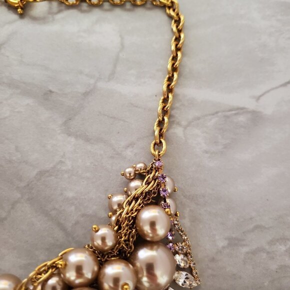 ✨ J.Crew RARE HTF Pearl Rhinestone Crystal Cluster Runway Statement Neckalce ✨ - Picture 5 of 16
